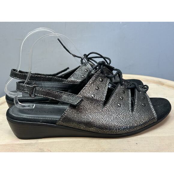 Catherine's Hazel Strappy Open Toe Sandals Womens 10W Black Metallic Studded - Picture 5 of 9